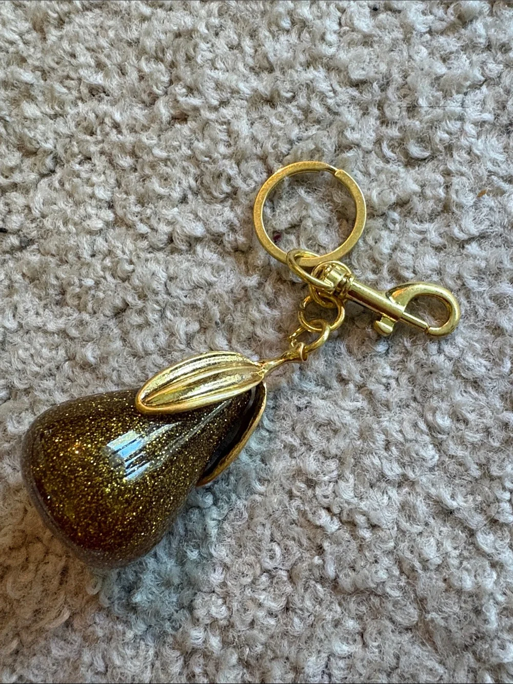 Gold Glitter Pear Key and attachment Holder Charm